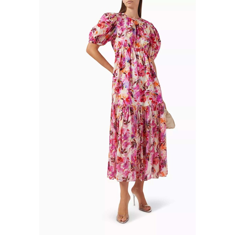 NEW Ulla Johnson Collage Dress Women 4 Azalea Tiered Cotton Silk Midi SOLD OUT! - Picture 2 of 15